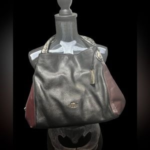 COACH Edie 31 turnlock color-block maroon and black snakeskin handles